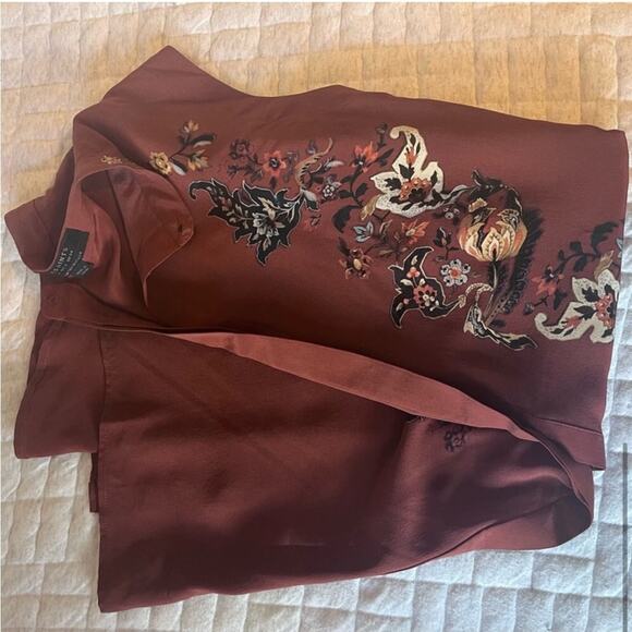 All Saints Brown Floral Embroidered Silk Mini Dress - Picture 6 of 6